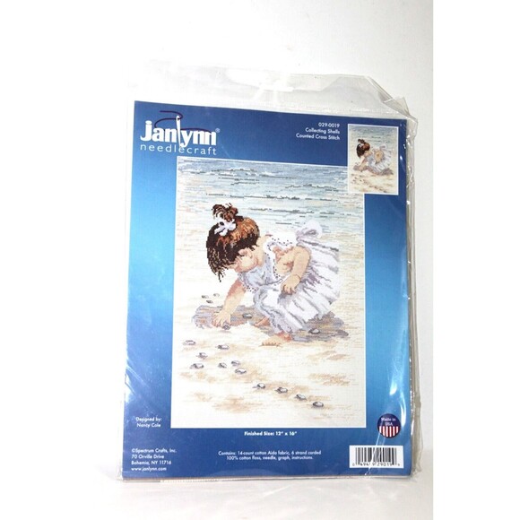 Janlynn Counted Cross Stitch Kit Collecting Shells Little Girl On Beach 12 x 16" - Picture 1 of 5